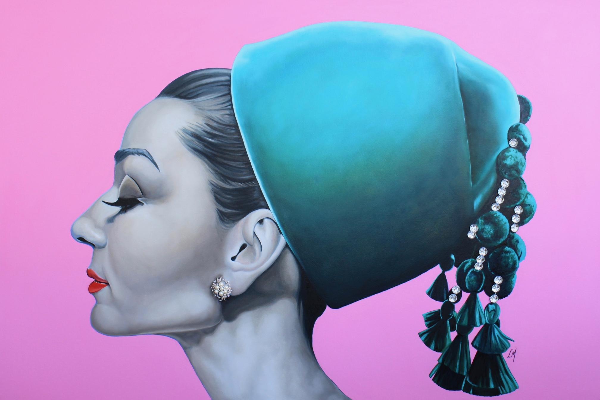 Audrey with a hat. Mixed media on canvas 48_ x 72_